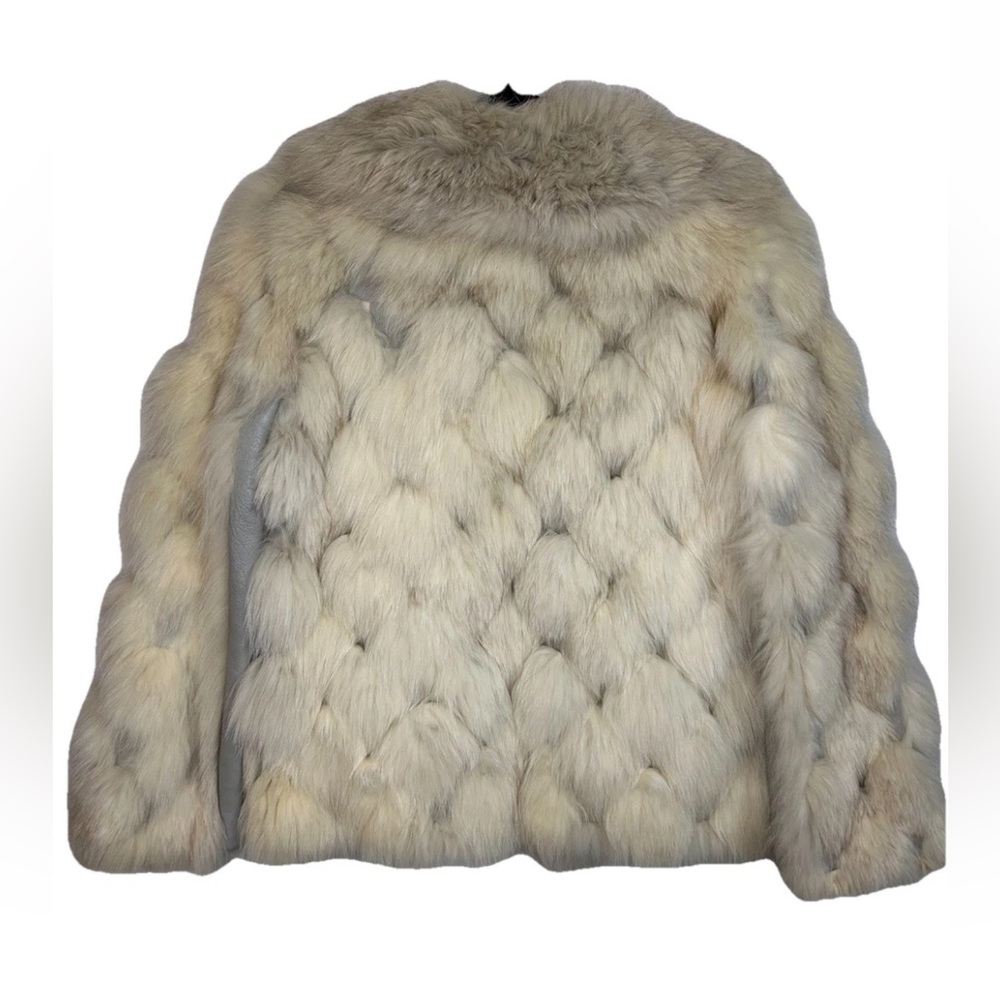 Vintage White Fox Fur Patchwork Leather Jacket Coat Ivory Evan’s 60s 70s M RARE - Picture 8 of 15